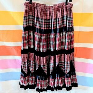 Vintage Lucia Lukken Plaid Patchwork Broomstick Skirt Red Black White Holiday M